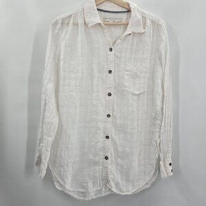 Pilcro Anthropologie White Long Sleeved Linen/Cotton Button Down Blouse 4